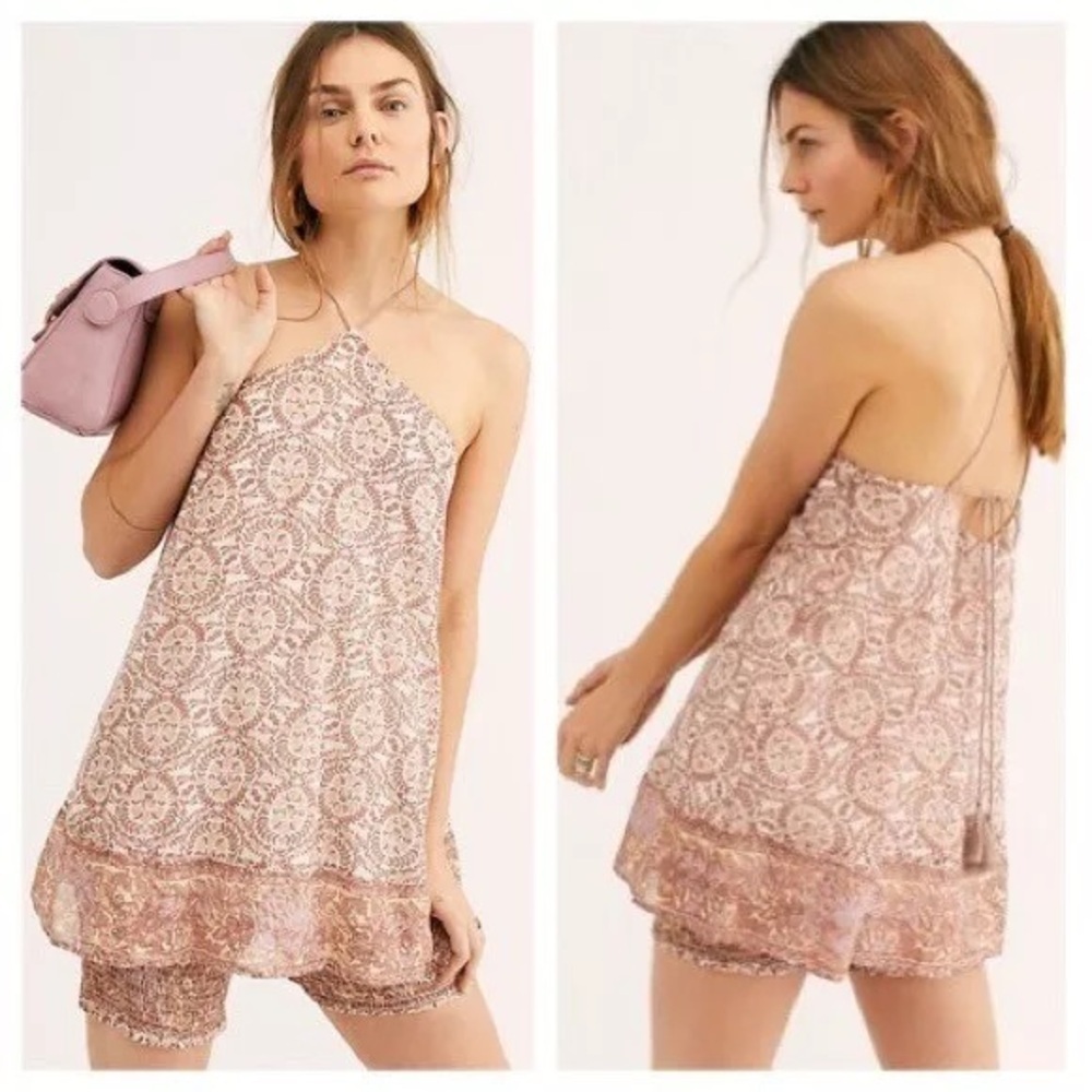 Free People Brown Good As Gold 100% Cotton Halter Tank/Tunic Size Xs